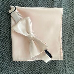 Pronto Uomo Bow Tie & Pocket Square Set Pink Champagne Blush Adjustable